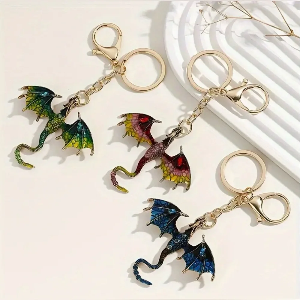 Dragon Bag Charm Keychain with Key Ring for Purse Handbag Green Rhinestone New